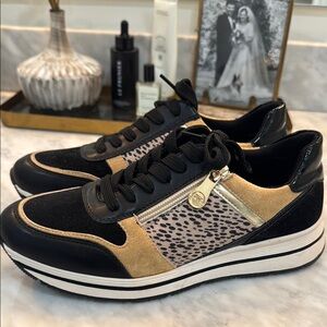 Black and Gold Chunky Sneakers with Leopard Print